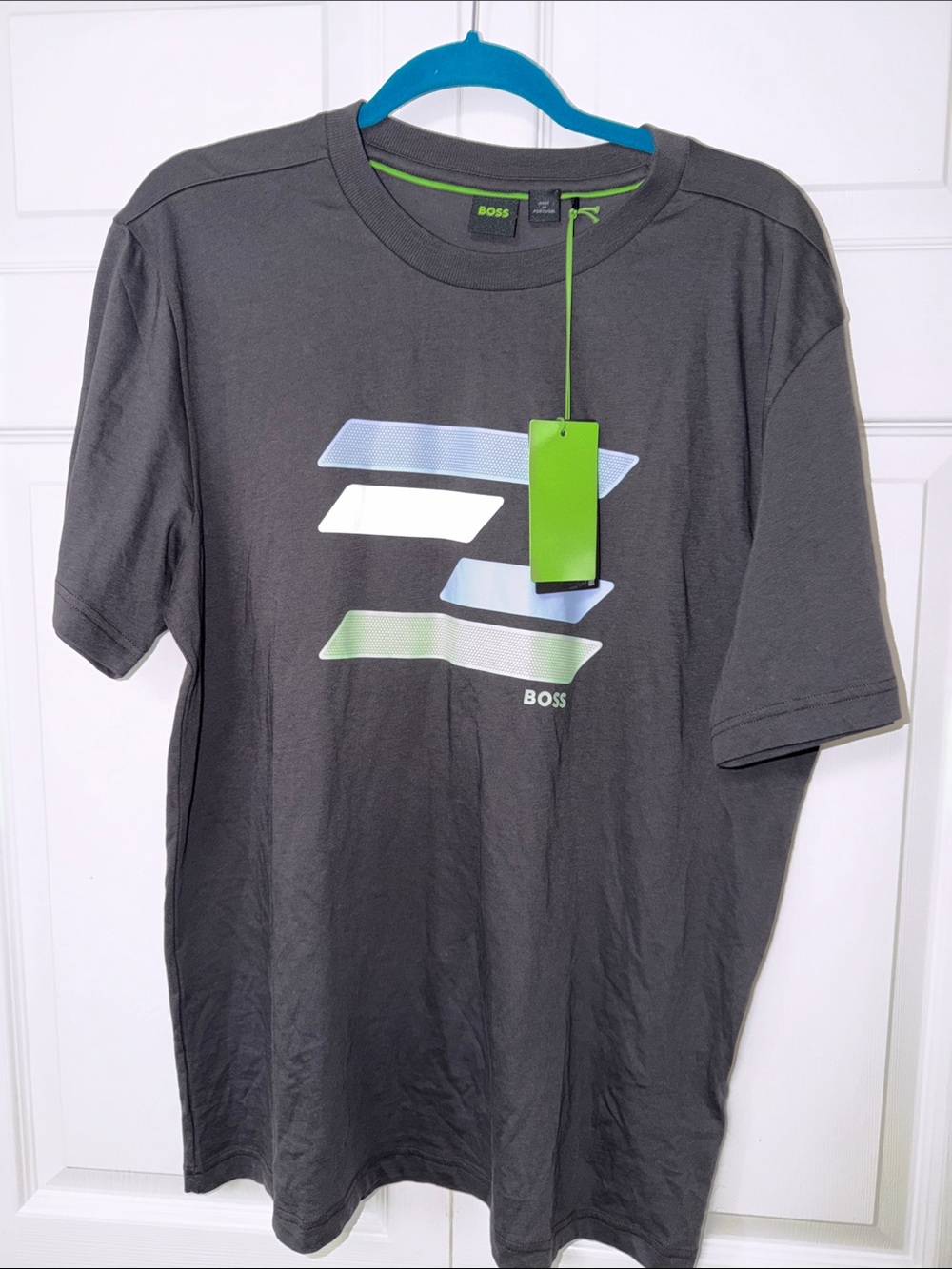 Boss Charcoal Gray Short-Sleeve Tee with Blue, White & Green Graphic